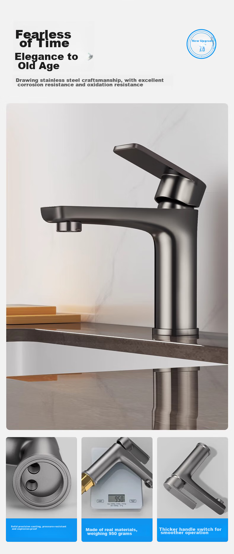 Huipu Basin Faucet, Bathroom Washbasin Hot And Cold Water Tap, Sold by JD, Stainless Steel Sink, Washbasin, Pool H-05621 4