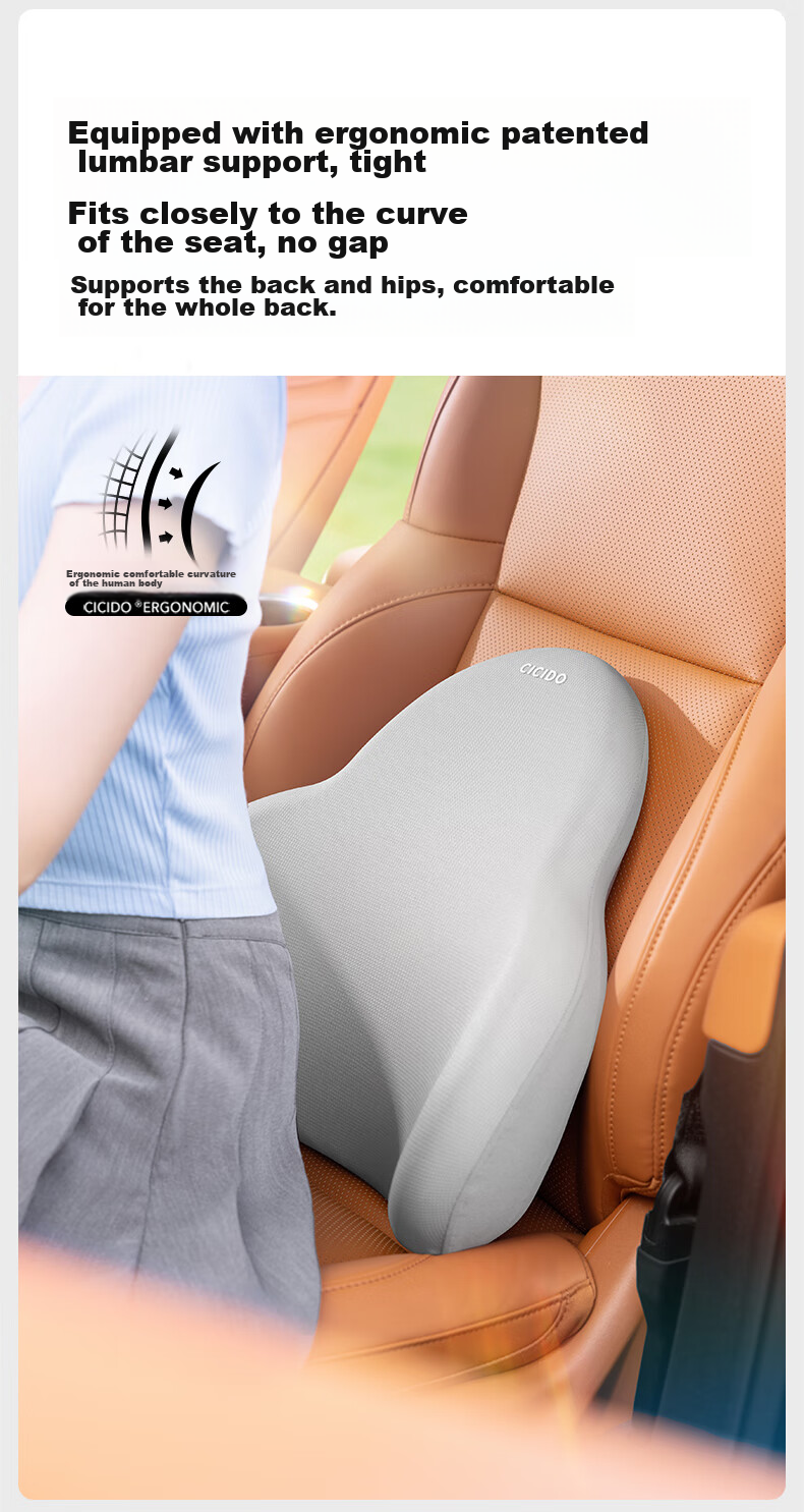 CICIDO Car Headrest, Summer Lumbar Support Set, Neck Pillow for Vehicles, Seat Cushion, Driving Waist Protector, Tesla 9