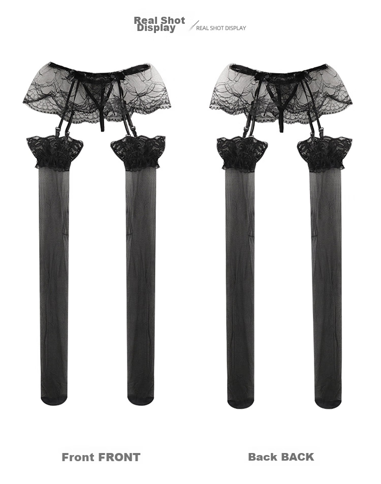 LangSha Garter Stockings for Women, 2 Pairs, Sexy And Seductive, Crotchless Thigh-High Stockings, Lace Hollow Pantyhose 6