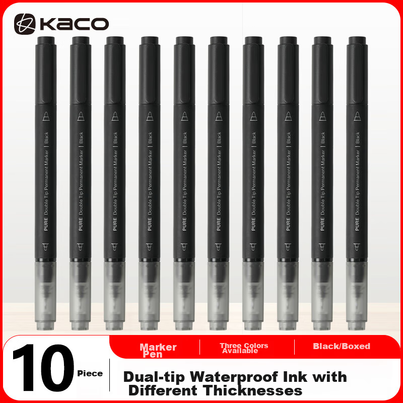 KACO Quick-Drying Oil-Based Dual-Tip Marker Pen for Logistics Meetings, Multi-Purpose Signing Pen, CD Pen, Line Drawing And Outlining Pen, Marker Pen Office Supplies, Black (Pack of 10)