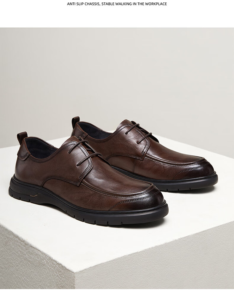 CAMEL Brand Men's Leather Shoes, Soft-Soled Cowhide Breathable Business Casual Lace-Up Men's Shoes, P15S005003, Black, Size 41 8
