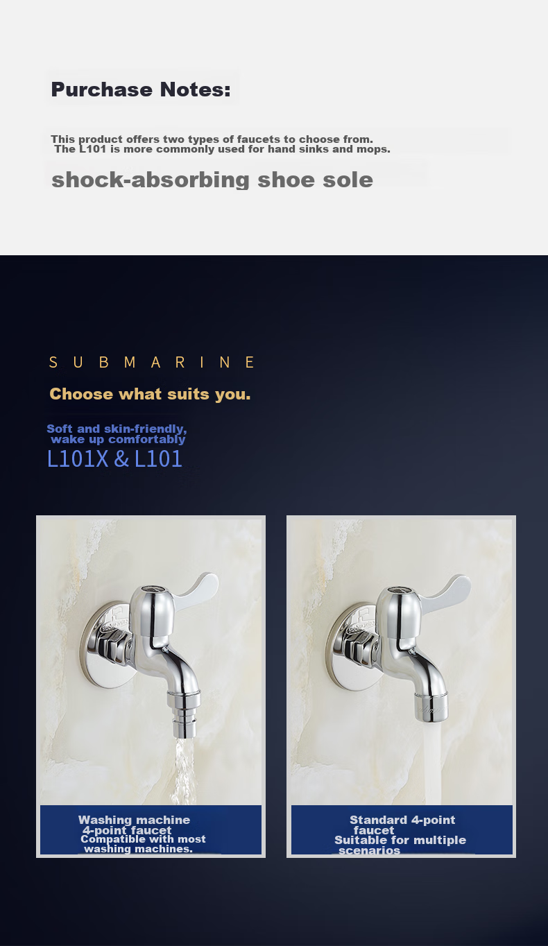 Submarine LS2 4/6 Points Quick-Open Single Cold Dual-Use Faucet Mop Pool/washing Machine Faucet Dual-Use Spout Anti-Splash Water 5