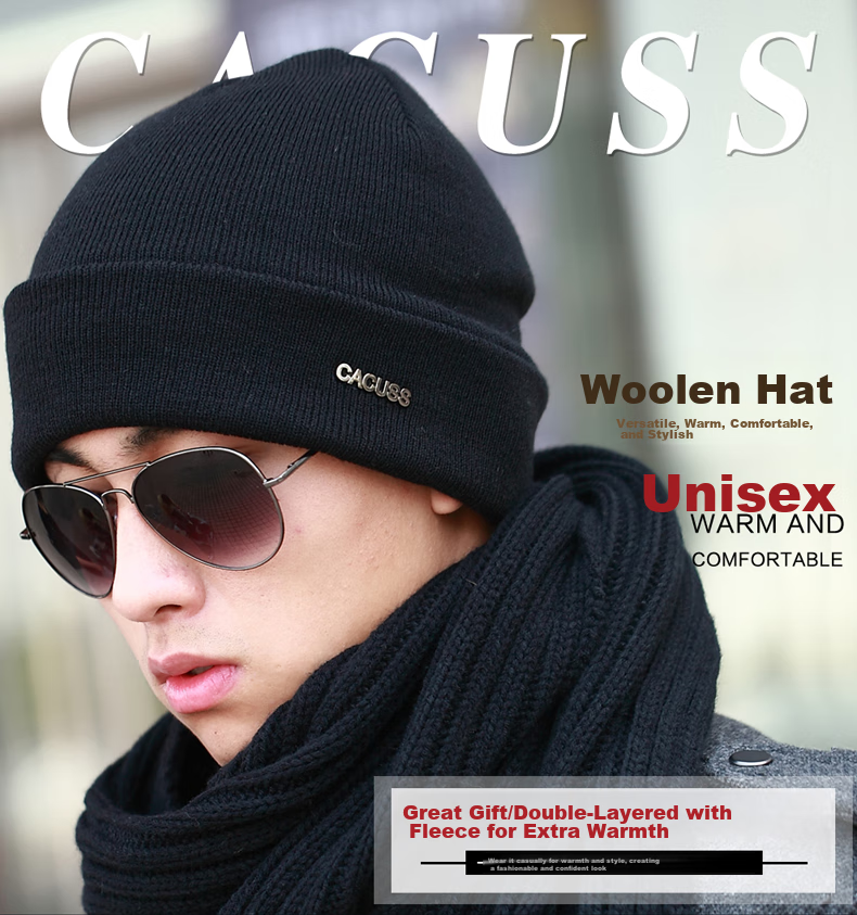 CACUSS Wool Knit Hat for Men, Thick Warm Ear Protection Cap for Autumn And Winter, Large Head Circumference Pullover Knit Hat, Cold Weather Cap 1