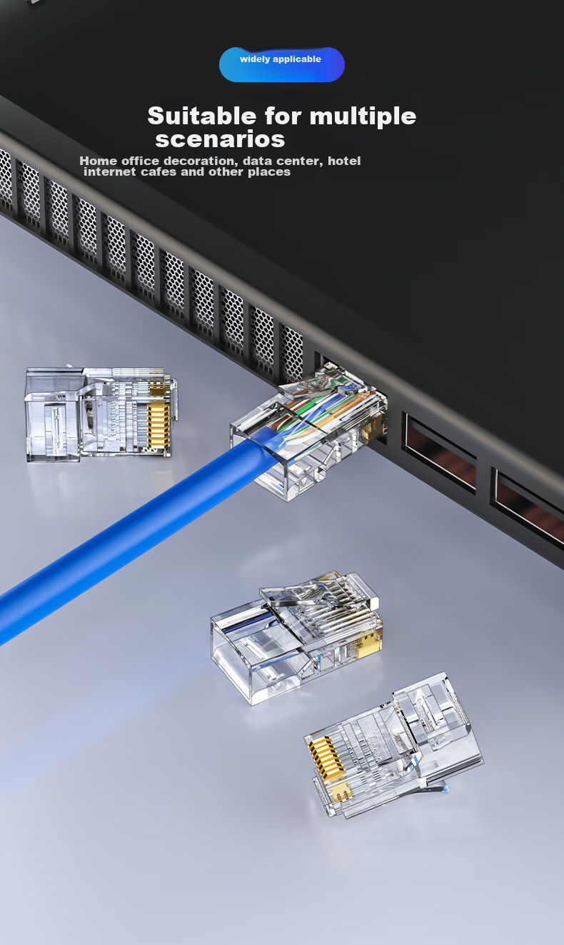 CNCOB Category 5e Punch-Down Crystal Head Unshielded Through-Hole Gigabit RJ45 Network Cable Connector, 8P8 Pin Pure Copper Gold-Plated Category 5e Crystal Head, 30 Pieces/bag, CN-104V 7