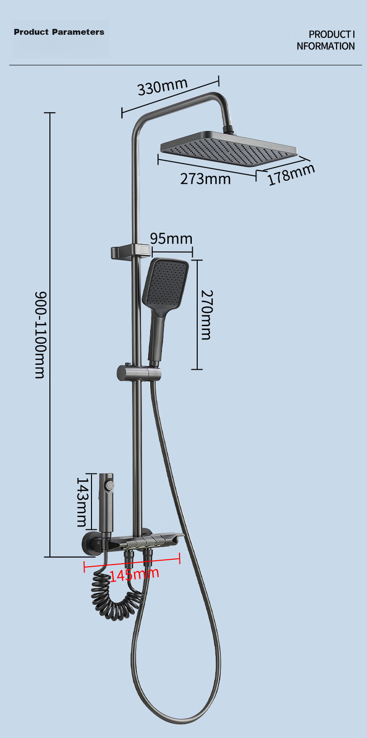 BSITN Shower Head Set, Bathroom Pressure-Increasing Shower Head Complete Set, Piano Key Bathroom Shower Head Gun, Gray B106 14