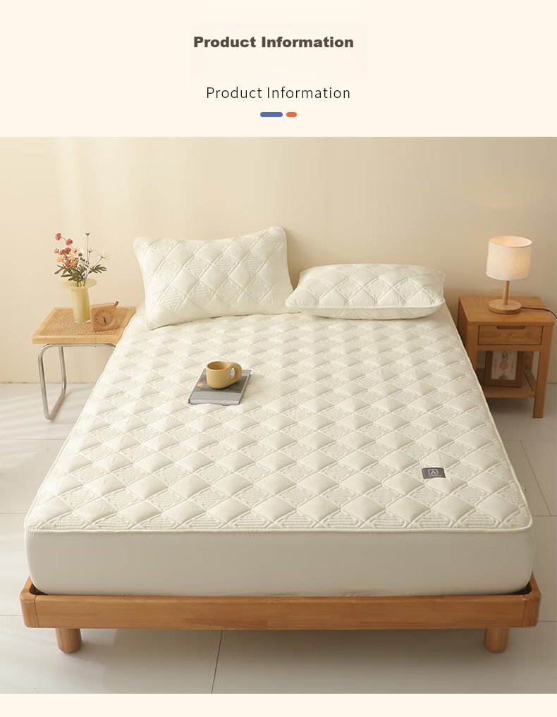 Grace Class A Antibacterial Soybean Cotton Quilted Fitted Sheet, Washable, Thickened Mattress Protector, White, 1.8m 11