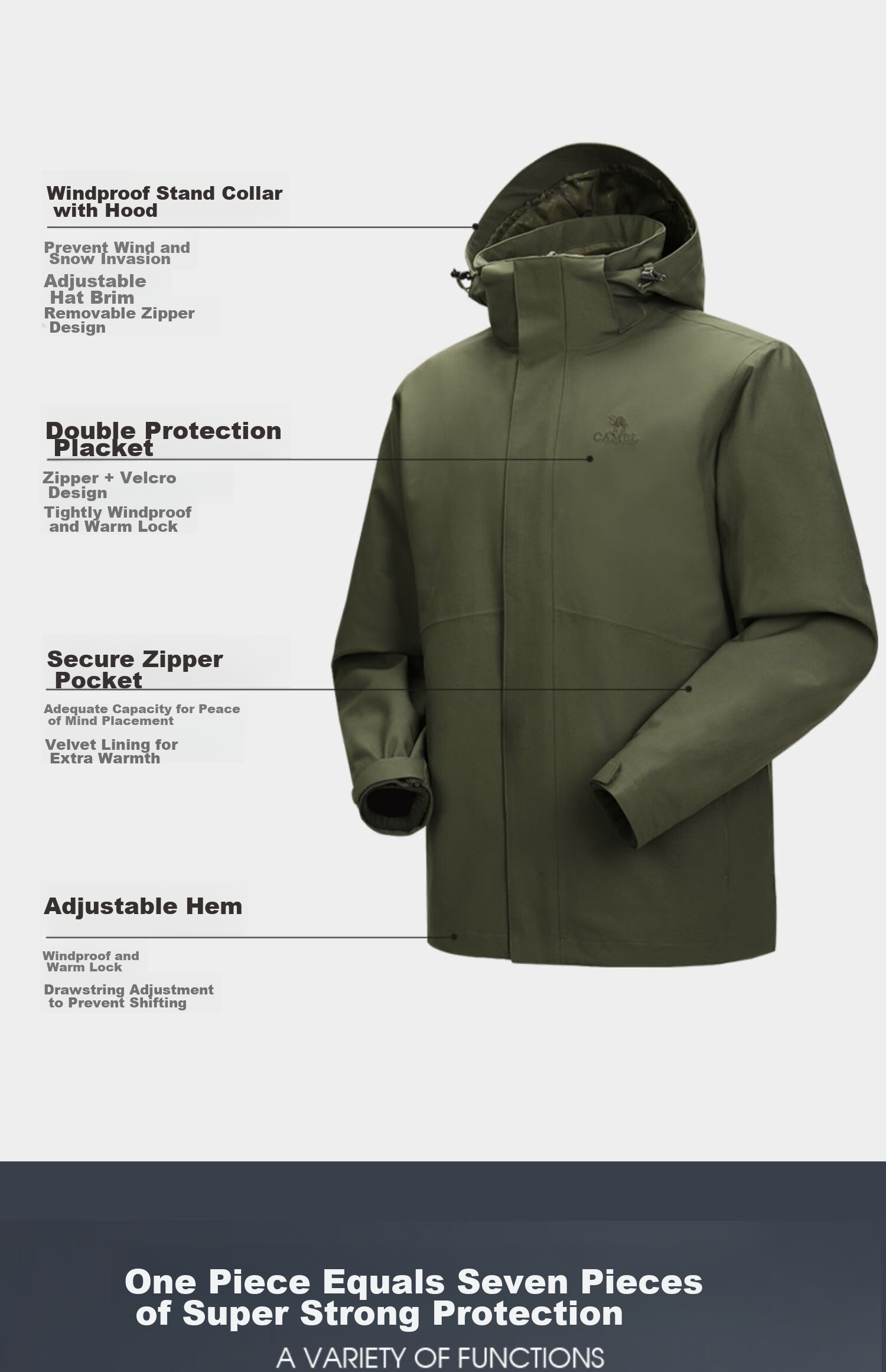 CAMEL Three-In Jacket with Detachable Fleece Inner Layer, Waterproof Mountaineering Coat for Autumn And Winter 3