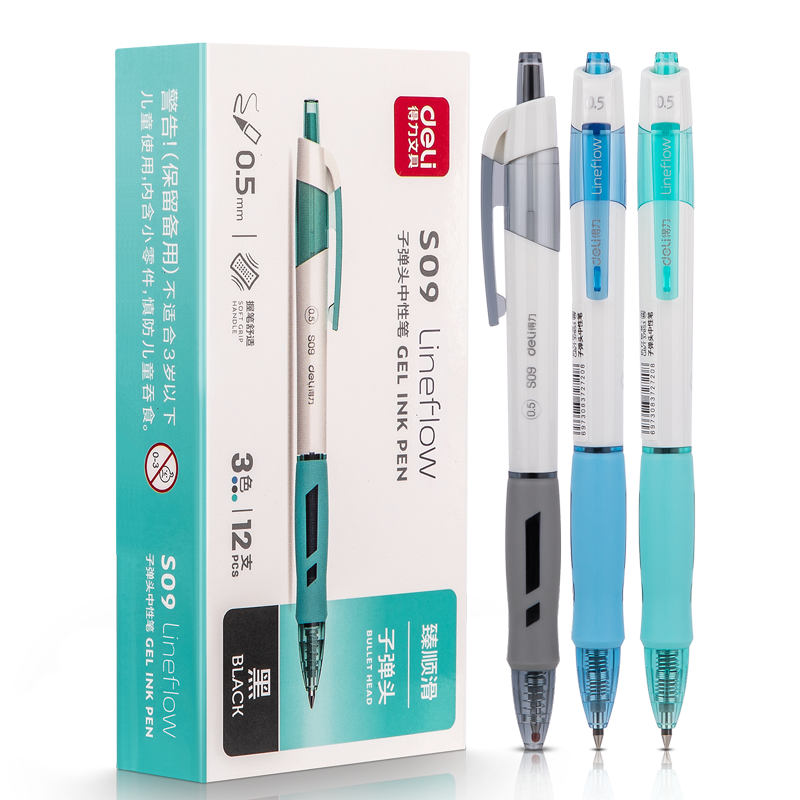 Deli [Best-Selling Product] Ultra-Smooth Gel Pen Signature Pen 0.5mm Bullet Tip Retractable Pen Stylish Office Supplies Black 12 Pens/Box S09