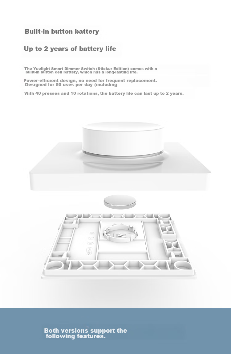 Yeelight Lingdong Switch Socket, Double Switch Suitable for Living Room And Bedroom, Ceiling Light Wall Switch, Self-Rebound, Non-Detachable 8