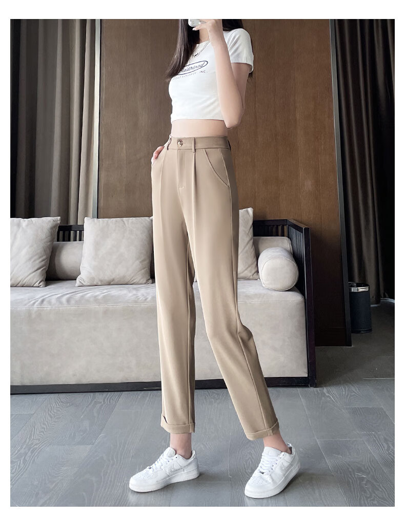 Langsha Casual Harem Pants for Women, Spring And Autumn High-Waist Straight Loose-Fit Slimming Commuter Suit Pants Chiffon Pants Cropped Pants 15