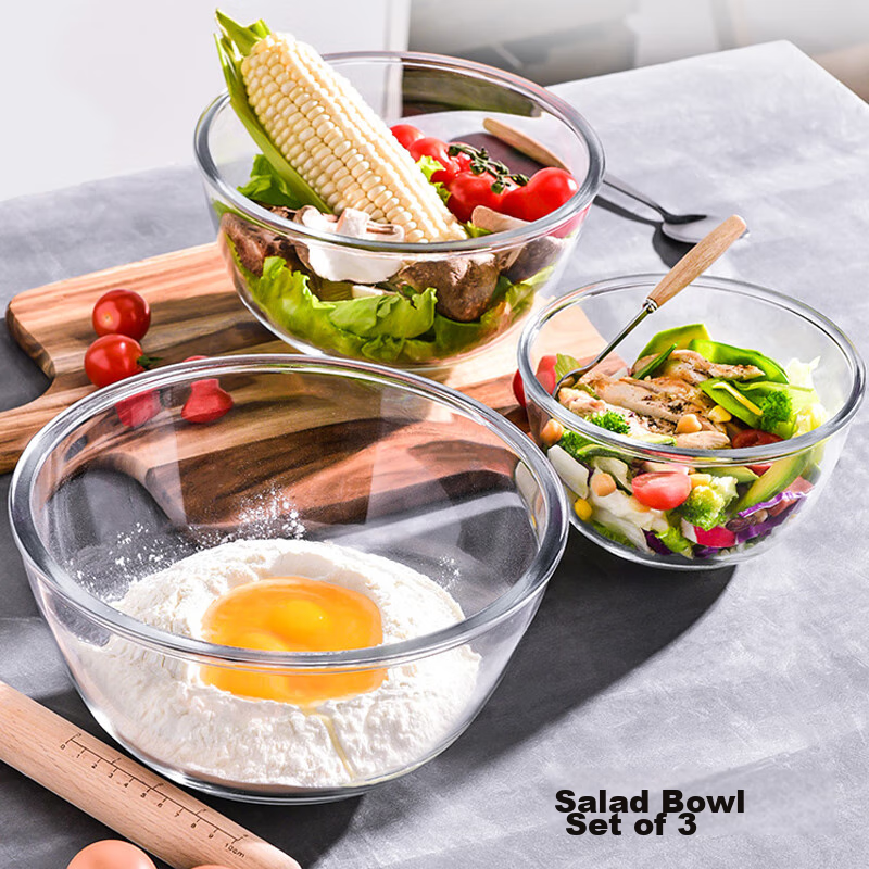 Scybe Glass Bowls, Salad Bowls, Noodle Bowls, Soup Bowls, Fruit Plates, Noodle Bowls, Glass Pans, Multifunctional Cooking Bowls, Teibo 3-Piece Set