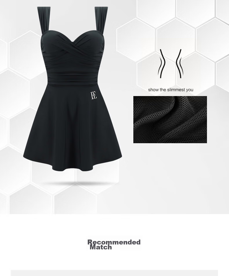 BALNEAIRE Little Black Dress Series One-Piece Swimsuit Dress Style Hot Spring Shaping Swimwear for Curvy Figures, Chlorine-Resistant 61447 2XL 6