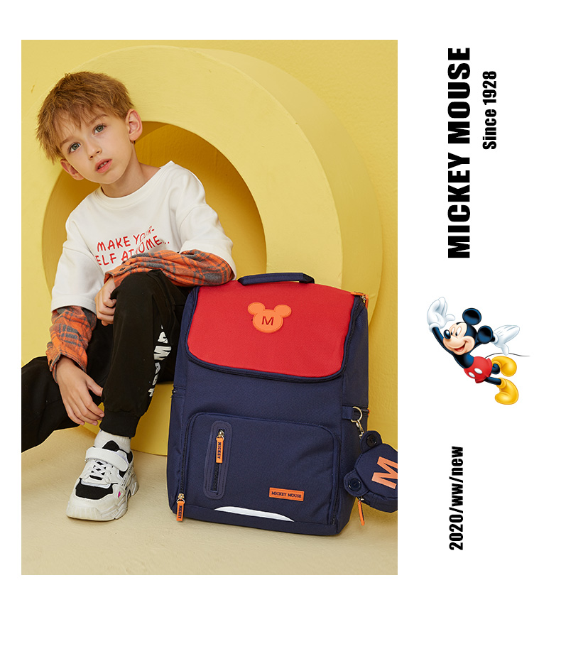 Disney Elementary School Backpack for Grades 4-6, Boys And Girls, Double Shoulder Mickey Mouse Korean Style Casual Backpack SM11751, Rose Red, Large Size 8