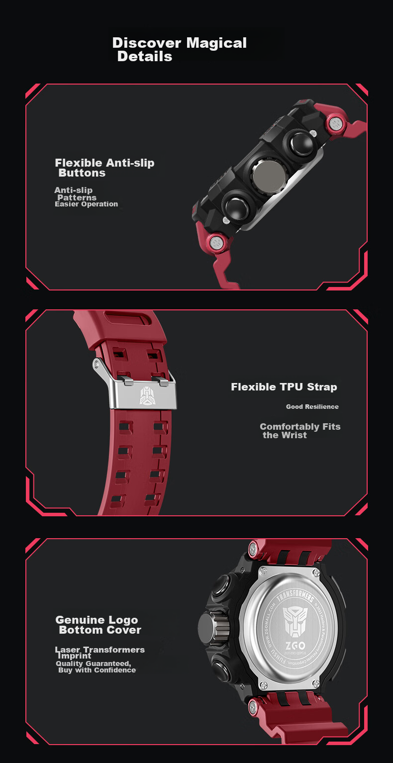 ZGO Birthday Gift Electronic Watch for Men, Students, Middle And High School Teenagers, Multifunctional Sports Watch 8981 Red 14