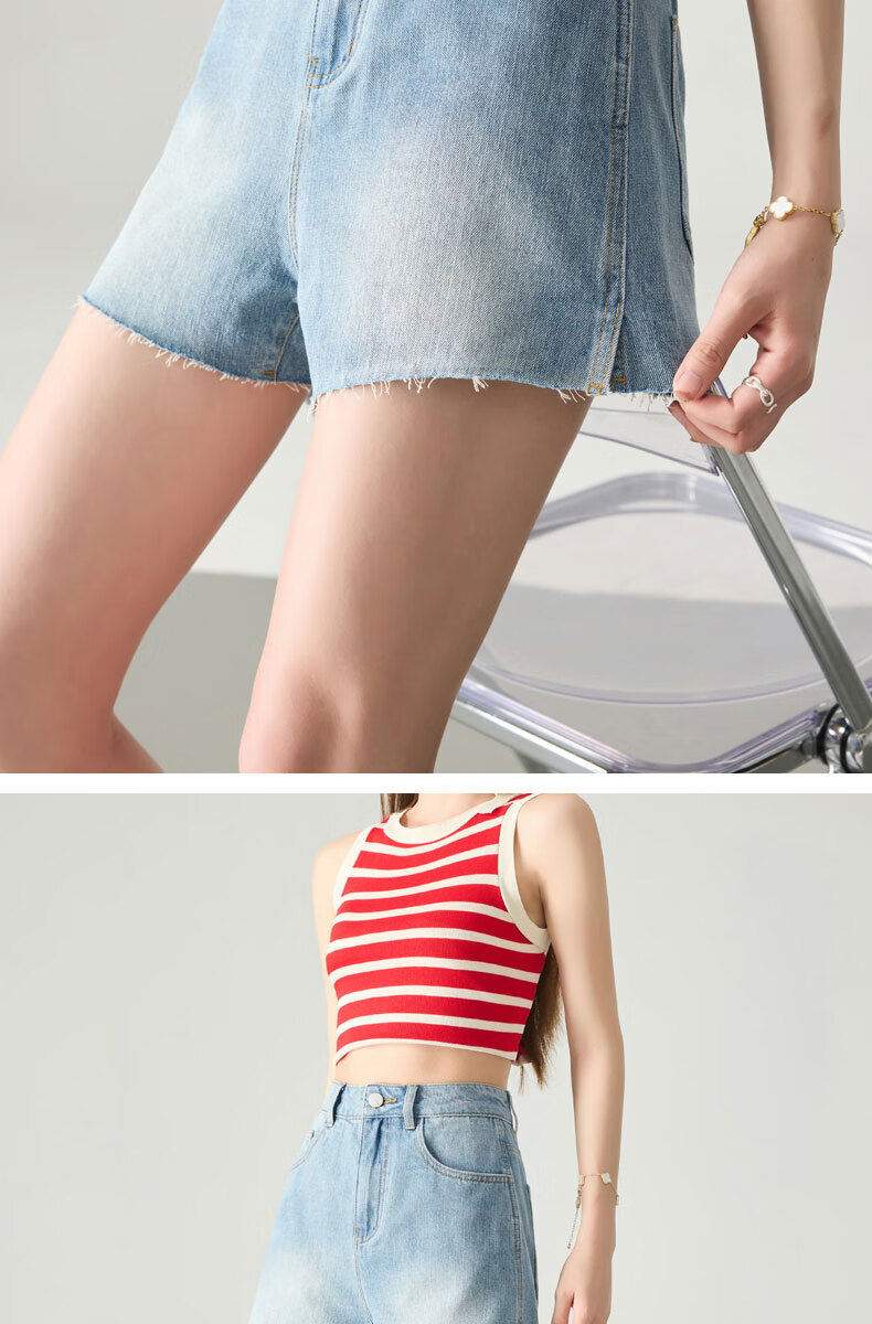LangSha Women's Loose-Fit Denim Shorts, Lightweight for Summer, Frayed Edges, Straight-Leg Slimming A-Line Wide-Leg Pants, Casual Versatile Hot Pants for Outdoor Wear 20