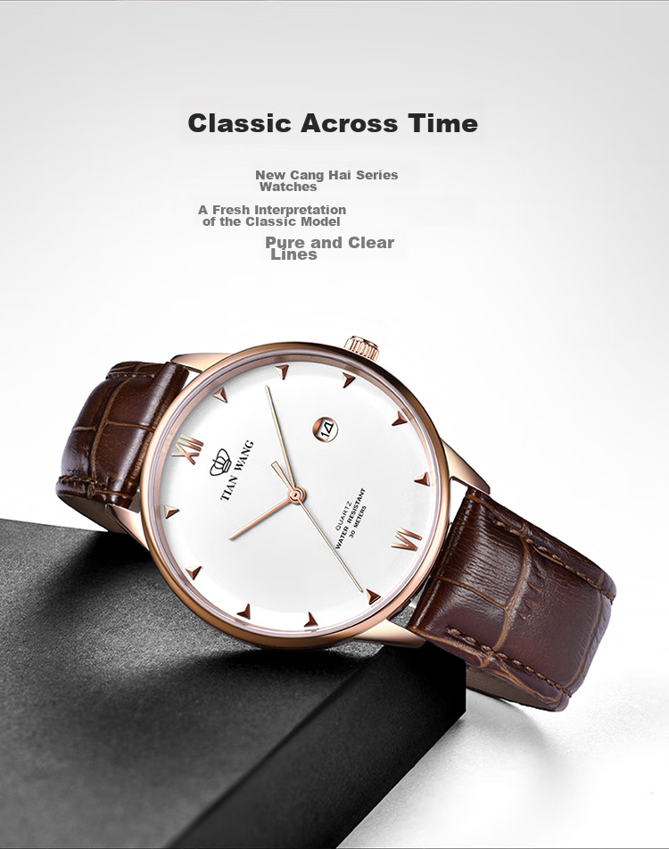 TIAN WANG Men's Watch, Birthday Gift Leather Strap Quartz Men's Watch Rose Gold GS31132P.D.LC.W 3