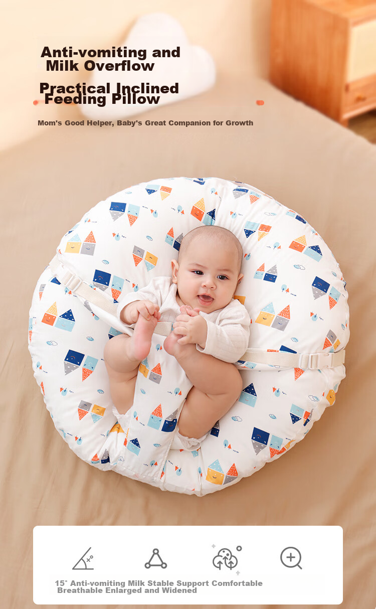 Xiqinbao Baby Anti-Reflux Inclined Pillow, Comforting Pillow, Newborn Nursing Pillow, 0-1 Year Old, Removable Inner Liner (Happy Home) 1