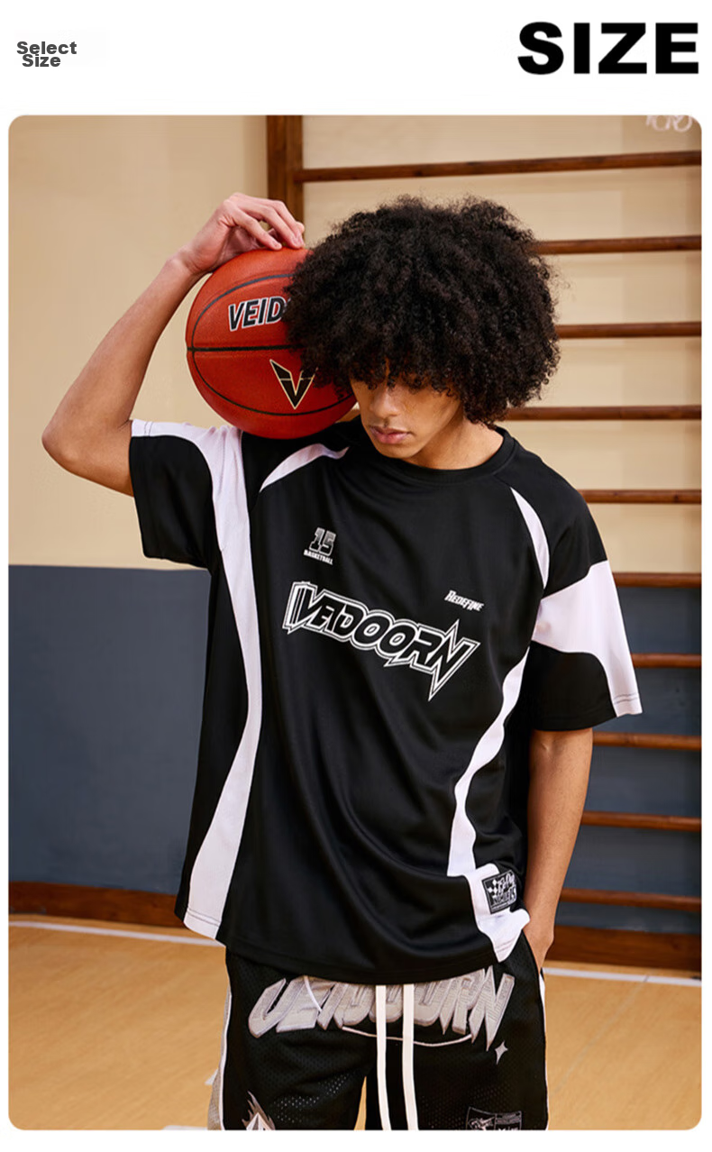 VEIDOORN Basketball Short-Sleeve T-Shirt, Player-Style Instant Summer Tee for Men, Round Neck Breathable Sports Top, Instant Red XL 4