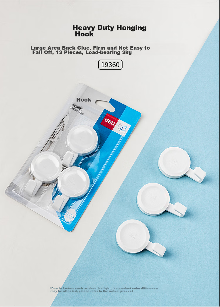 Deli Strong Adhesive Hooks, No Drilling Required, Rust-Resistant, Can Be Hung Upside Down, Bathroom Kitchen Door Back Adhesive Hooks, 2 Pieces, 19351-2 1