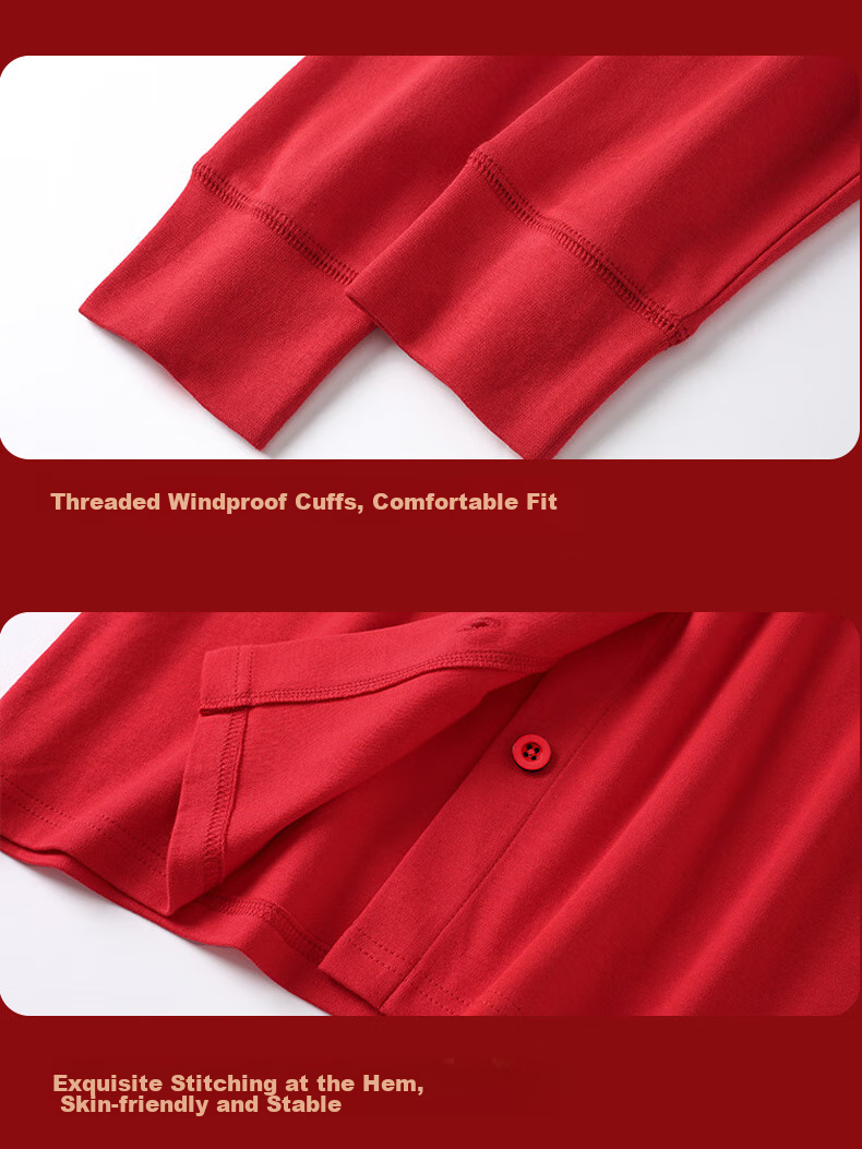 Langsha Middle-Aged And Elderly Red Lucky Year Qiji Red Women's Horse Year Pure Cotton Cardigan Autumn Underwear Set, Thermal Underwear 20