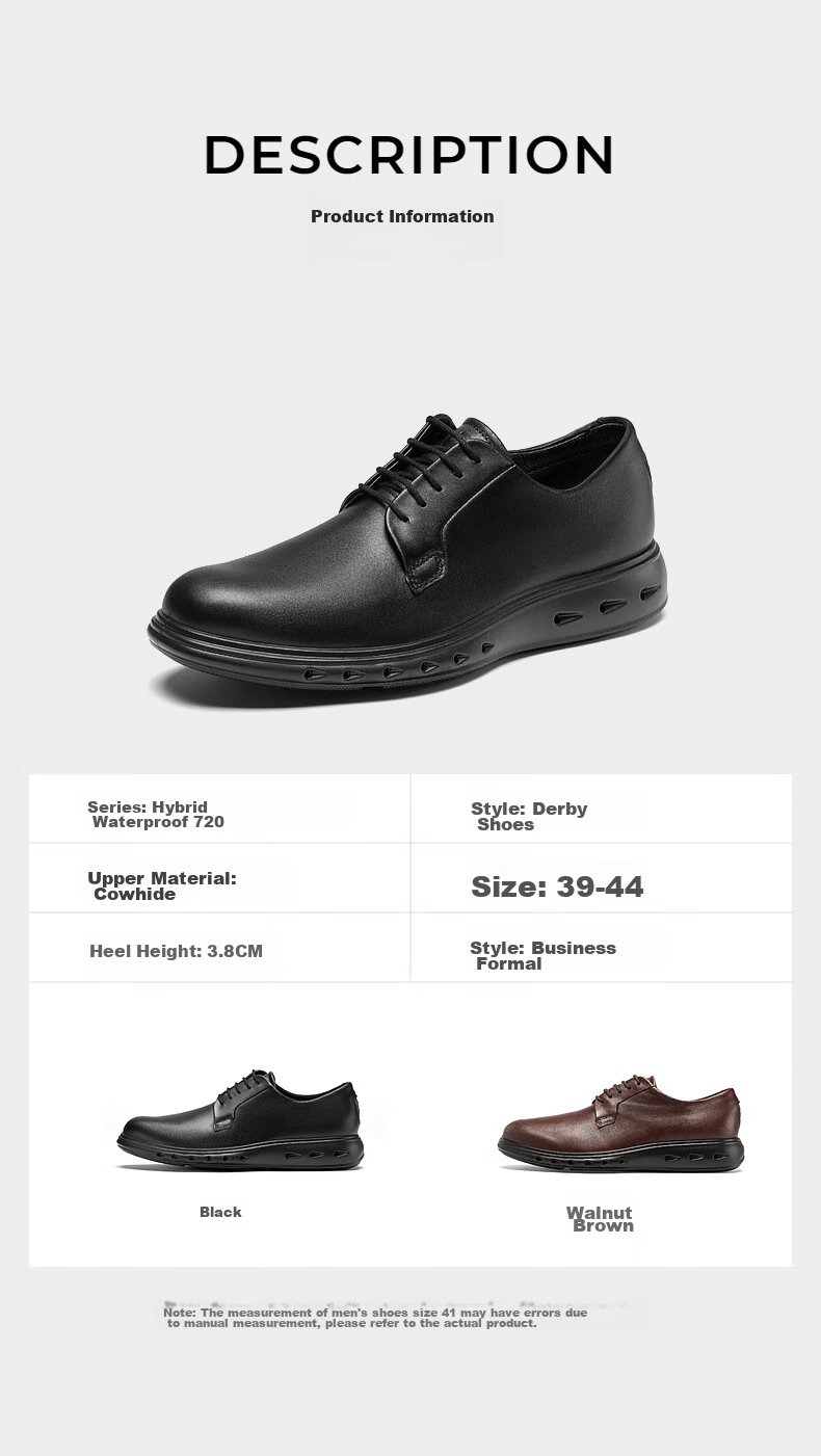 ECCO Derby Shoes, Cowhide Height-Increasing Casual Formal Leather Shoes, Hybrid Waterproof Series 524704, Cocoa Brown, Size 45 HL 9