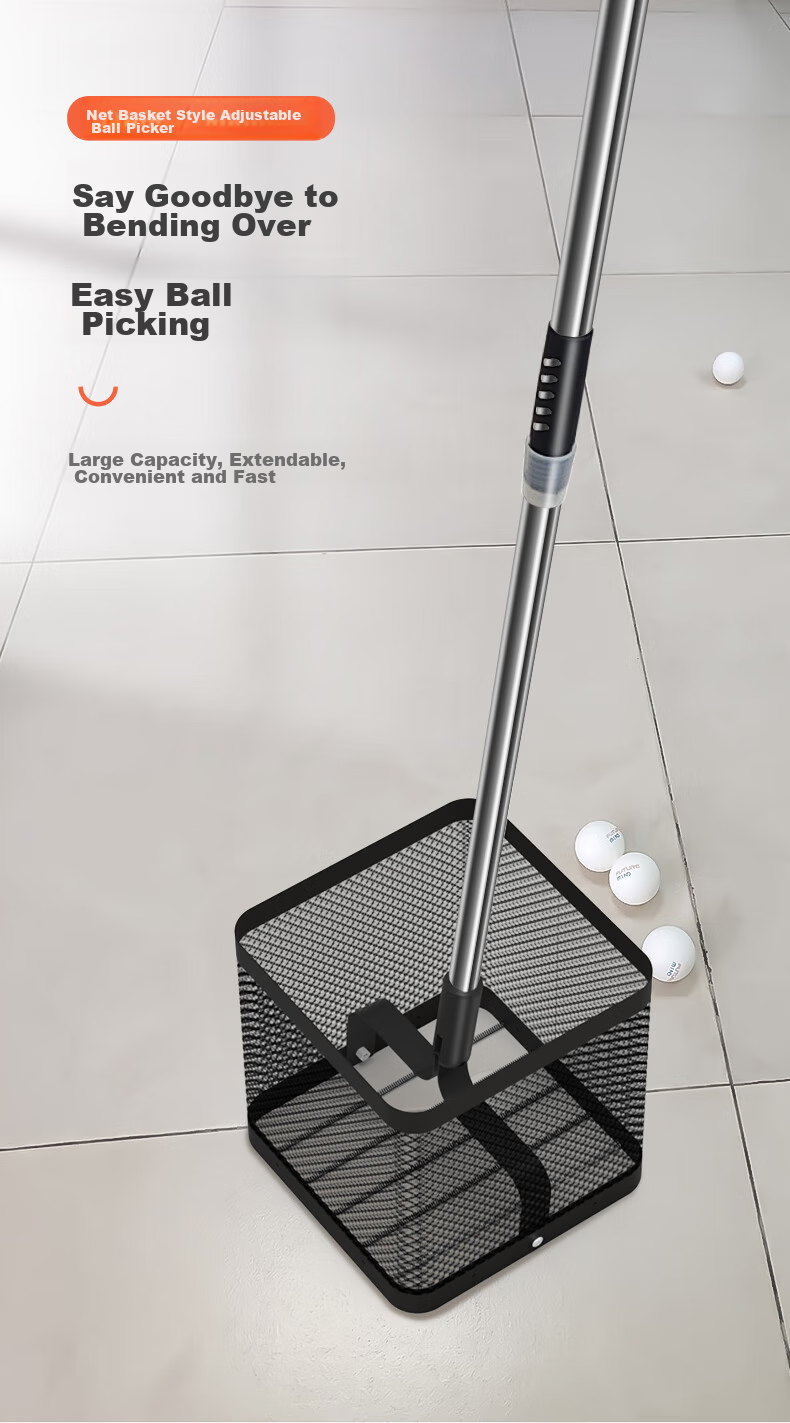 Pongbot Table Tennis Ball Retriever, Extendable Ball Picker with Adjustable Angle, Net Ball Collector Basket 1