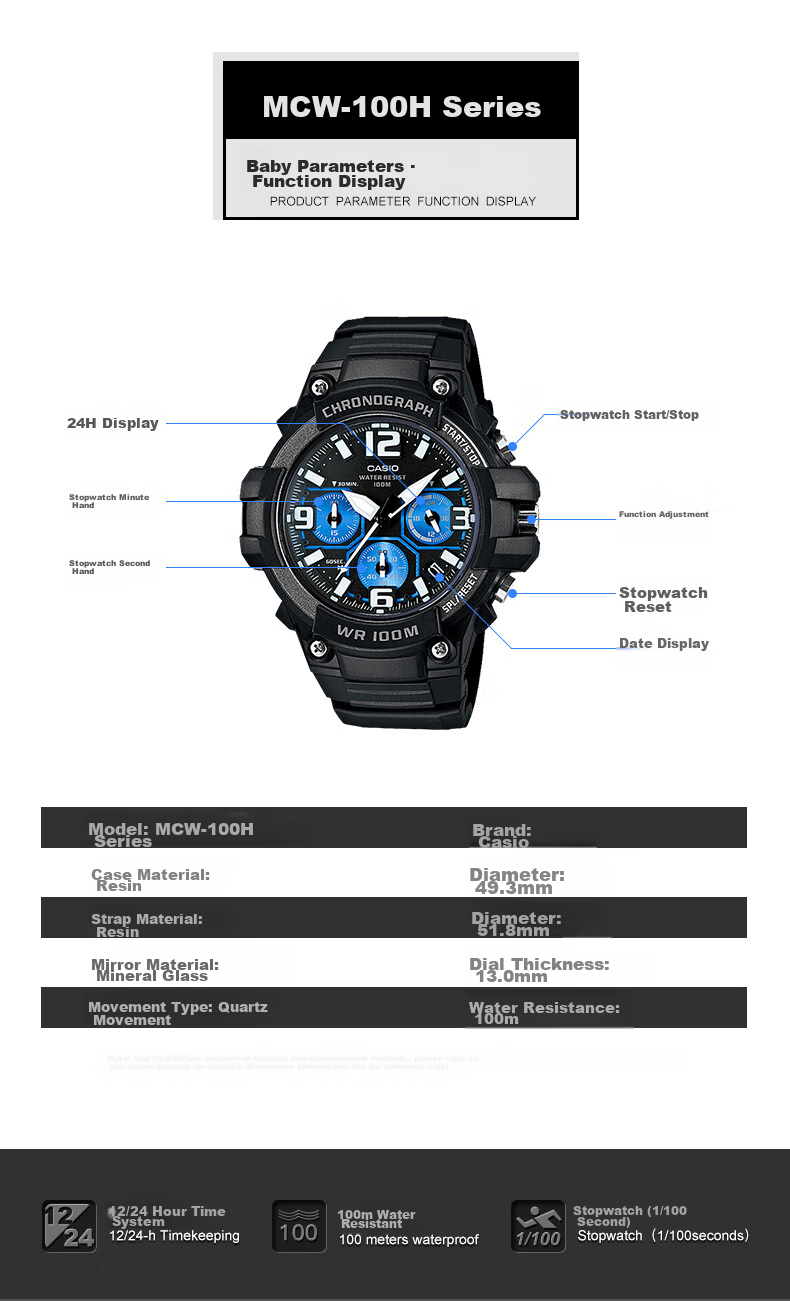 Casio Watch for Men, Black Knight Black Gold Sports Youth Student Waterproof Digital Watch for Men And Women, MCW-200H 4