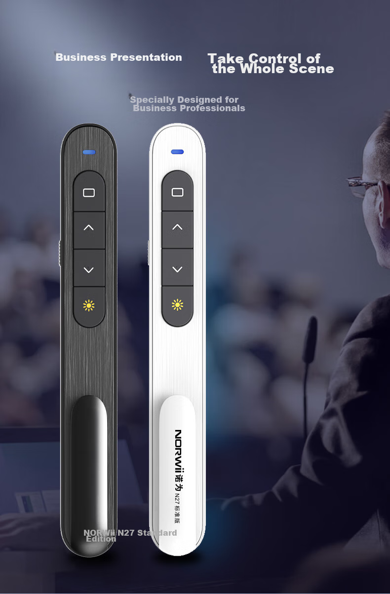 NORWII PPT Remote Pointer for Teachers, 360° Laser Pointer, Adjustable Volume, Projection Pen, 100m Remote Page Turner, Wireless Presenter, N27 Red Light, Black 2