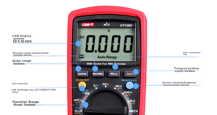 UNI-T UT136C+, Auto-Ranging Digital Multimeter, Universal Meter, Electrician's Meter for Home Use, High Precision, Backlit with Temperature Measurement Functio 7