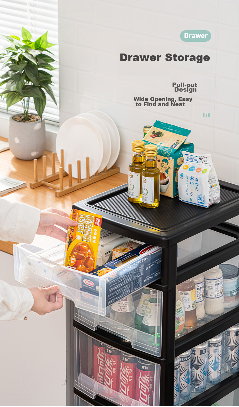 JEKO&JEKO Kitchen Storage Rack, Dish Cabinet Organizer, Utensil And Miscellaneous Item Storage, Narrow Drawer, Floor-Standing with Wheels And Pull Handle, 6 Tiers 6