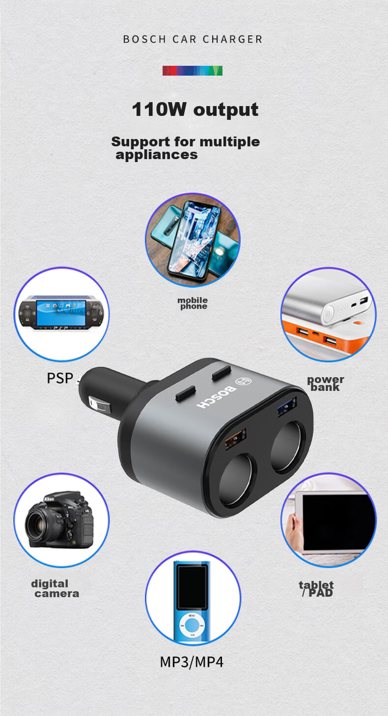 BOSCH PS700 Car Charger, Multi-Functional Car Cigarette Lighter Adapter, USB Car Charger with Fast Charging Functio 6