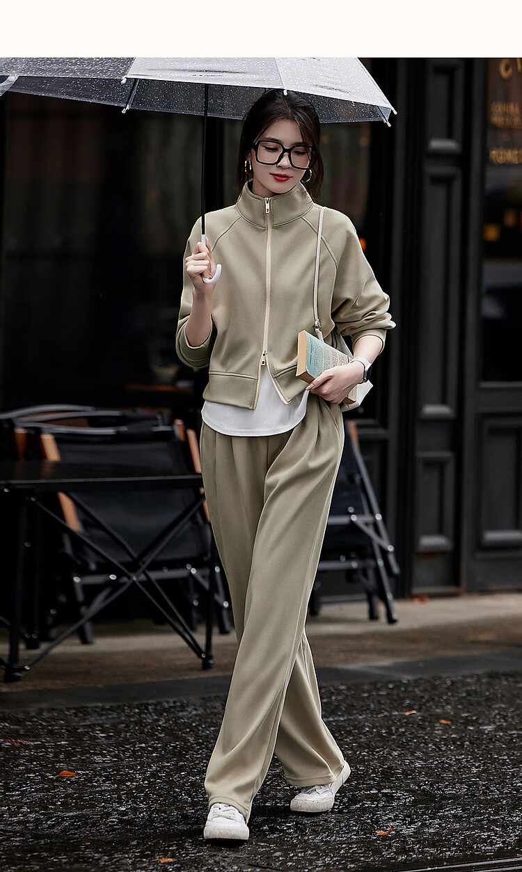 Dme [Wandering Outfit] Spring And Autumn Sporty Style Stand-Up Collar Double Zipper Long-Sleeve Top Casual Pants Women's Two-Piece Set 31