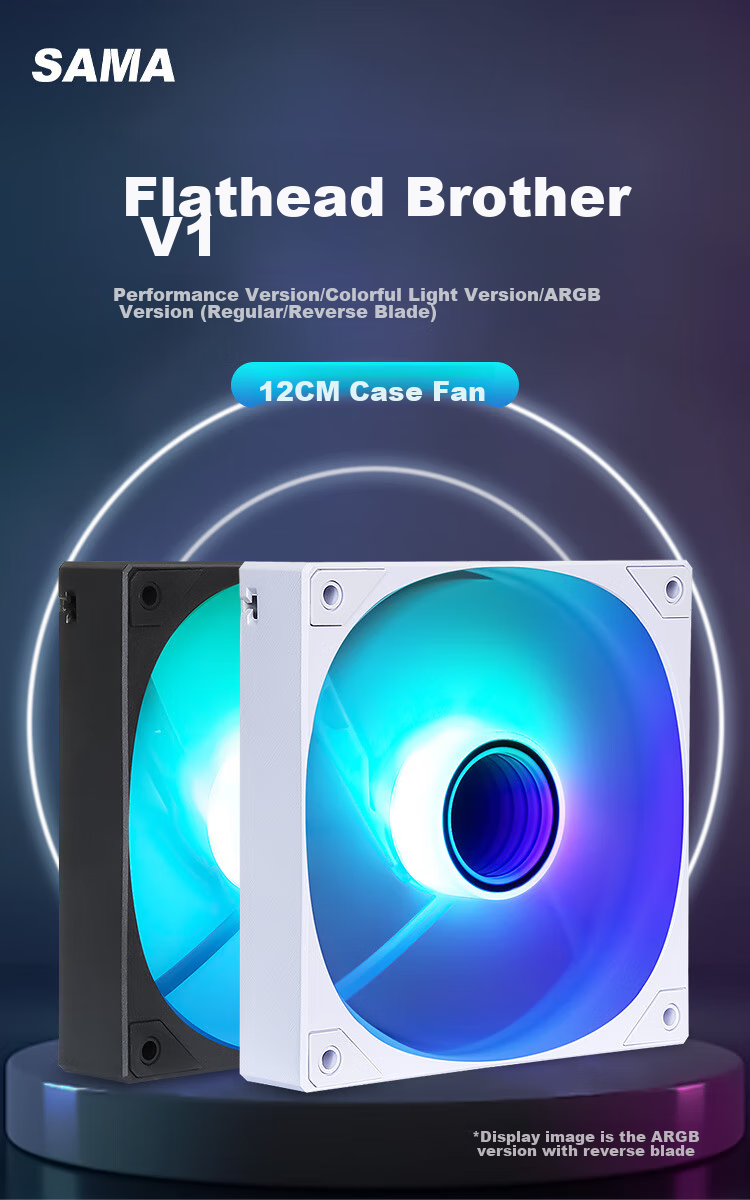 SAMA Pingtouge V1 ARGB Chroma Edition Anti-Leaf Black 12cm Case Fan, Infinite Mirror Light/mainboard Aura Sync/PWM Speed Control/5V 3pin Multi-Fan Daisy-Chaining 1