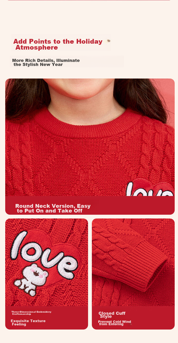 BALABALA Children's Clothing, Kids' Sweater for Boys And Girls, Autumn And Winter Parent-Child Pullover Knit Sweater, New Year's Outfit, 208125103203 6