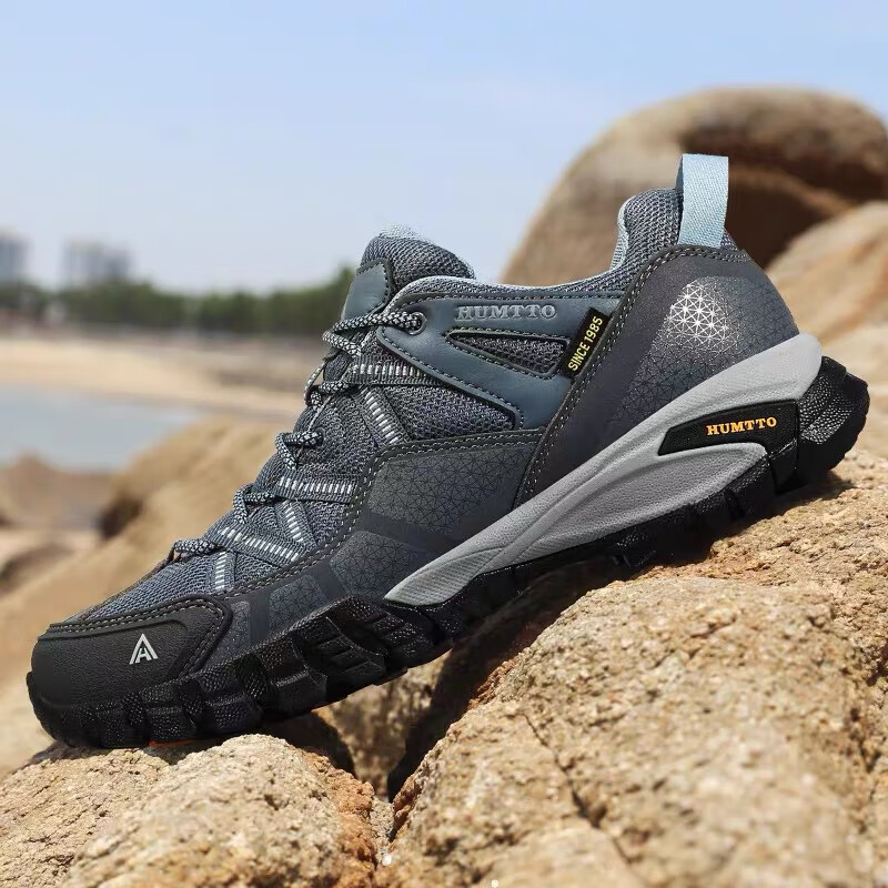 HUMTTO Mesh Hiking Shoes, All-Season Comfortable Breathable Trekking Shoes, Urban Outdoor Casual Men's Shoes, Blue-Gray, Size 44