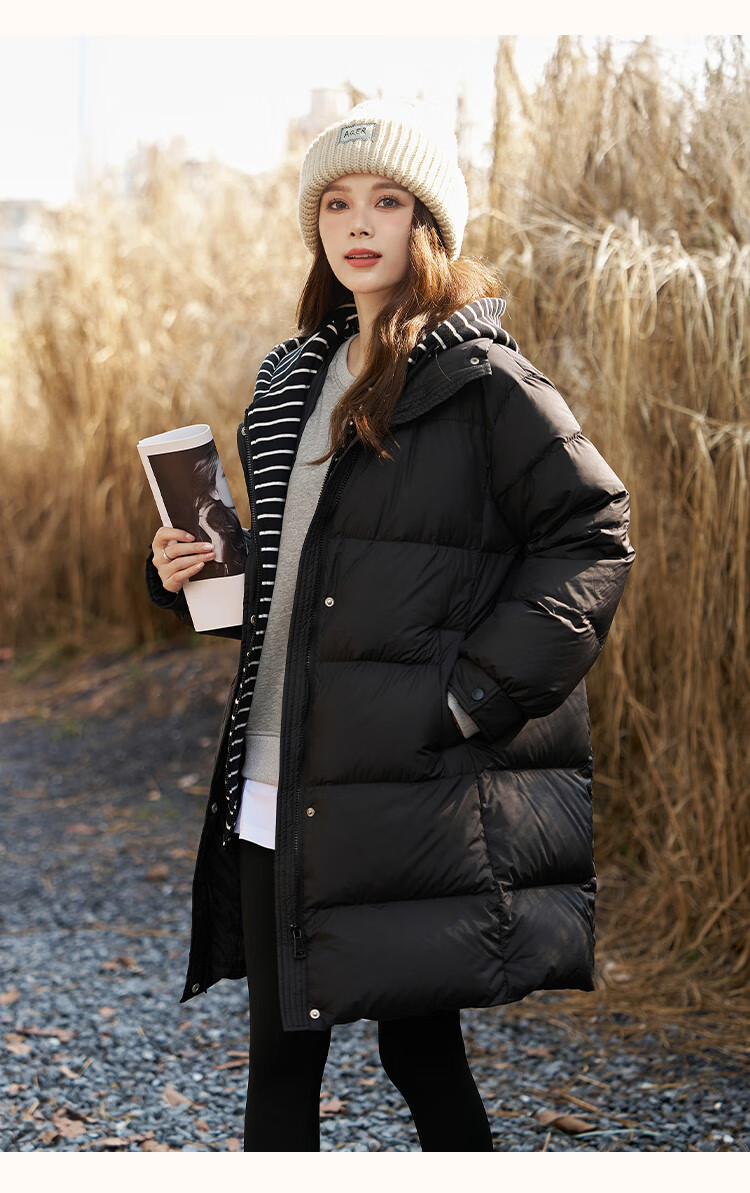 Dme [High Warmth] Winter H-Type 90% Down, Hooded Patchwork, Warm And Youthful, Fashionable Mid-Length down Jacket for Wome 10