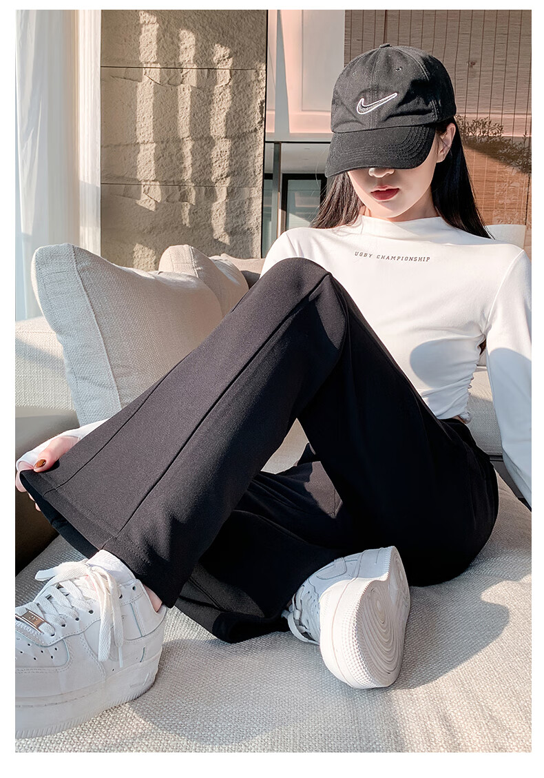 LangSha Women's Spring Thin High-Waist Slim Flared Trousers Casual Draped Long Pants 17