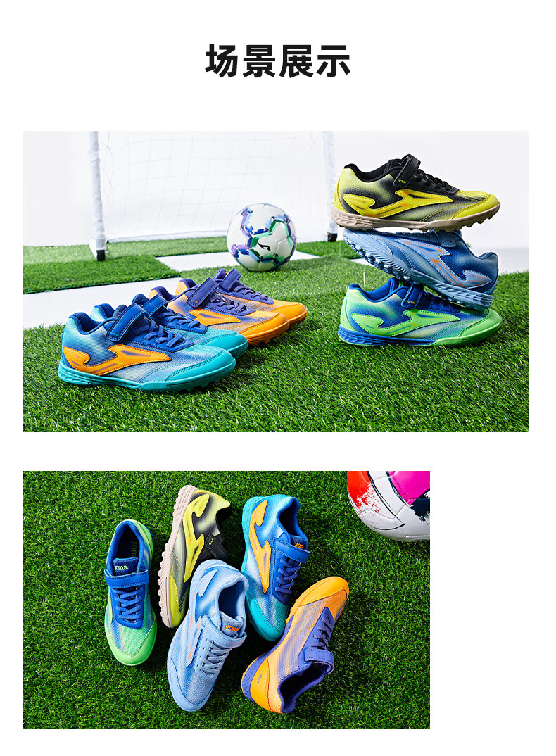 JOMA Soccer Shoes TF Turf Cleats for Youth, Children And Elementary School Students, Non-Slip Breathable Football Training Shoes, Blue/orange, Size 28 5