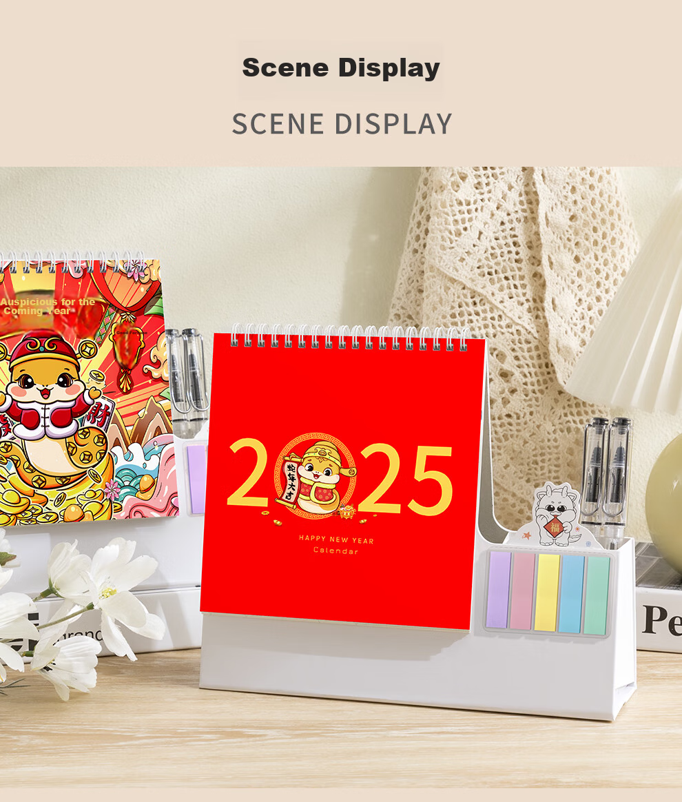 Longe 2026 Multifunctional Pen Holder Calendar with Large Grid, Writing Pad, Horse Year Calendar, Desktop Ornament, Table Calendar, Customizable 12