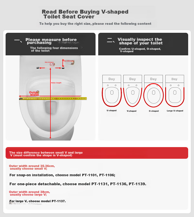 HSPA Toilet Seat, Universal Toilet Cover, Large V-Shaped Thickened One-Key Quick-Release Toilet Ring, Bathroom Toilet Accessories 1137 15