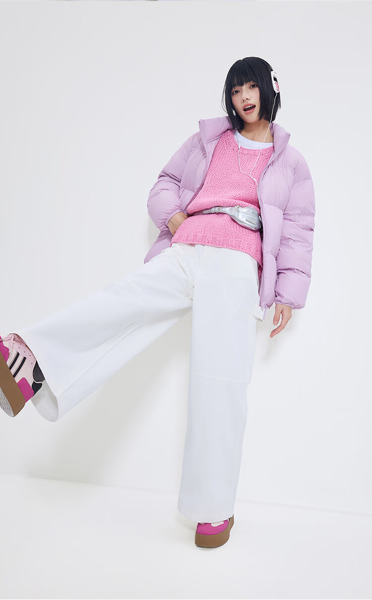 JD Original down Jacket for Women, Spring And Autumn Puffer Coat, New Year Battle Robe Outerwear, Stand-Up Collar Short Style, Cloud Purple Color, XL Size 23