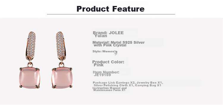 JOLEE Natural Pink Crystal S925 Silver Luxury Fashion Rose Quartz Stud Earrings, Jewelry Gift for Women on Holidays 1