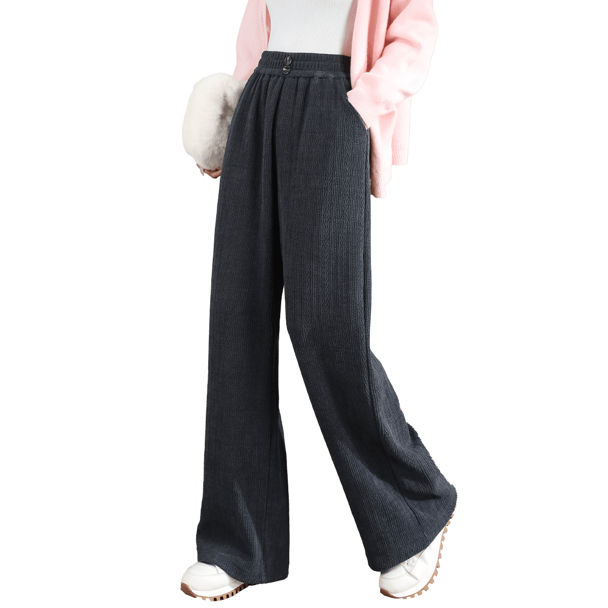 Dme [True Slim Wide-Leg Pants] High-Waisted Slimming Versatile Flowy Straight Casual Trousers Lazy Style Textured Floor-Length Pants