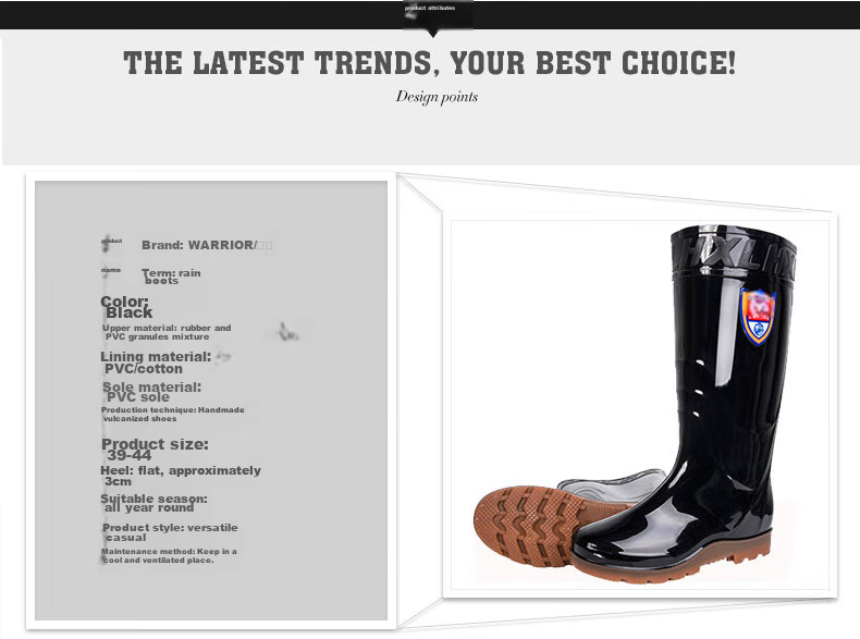 Warrior Men's Mid-High Rain Boots, Rubber Shoes, Overshoes, Waterproof Footwear, 8868 Black High-Top, Size 40 4