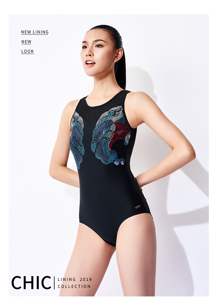 LI-NING Women's One-Piece Triangle Swimsuit Professional Racing Slim Fit Quick-Dry Spa Beach Swimwear LSCP128 Black M 1