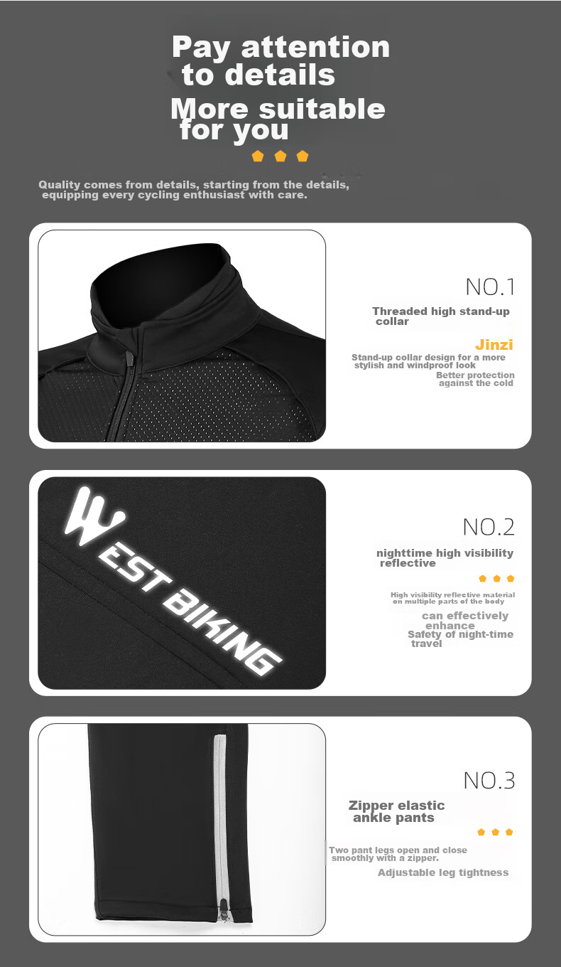 WestBiking WestBiking Autumn And Winter Bicycle Riding Jacket, Long-Sleeve Set, Warm Fleece-Lined Cycling Sportswear 16