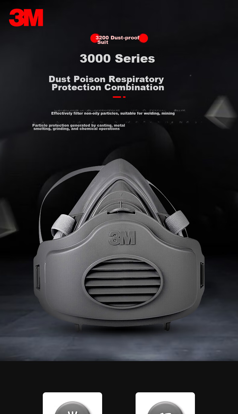 3M 3200+3301 Gas Mask Set for Paint Spray, Pesticides, Hazardous Gases, Industrial Dust Protection, 1 Firefighting Mask Set 1