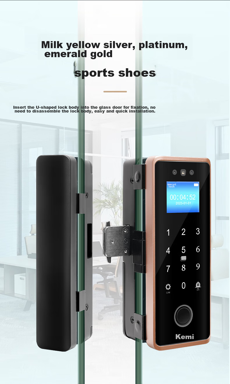 Kemi (Comet) Facial Recognition Glass Door Fingerprint Lock Access Control Smart Electronic Password Lock for Office Glass Doors, Mini Program Attendance, Metal Material COM-202 5