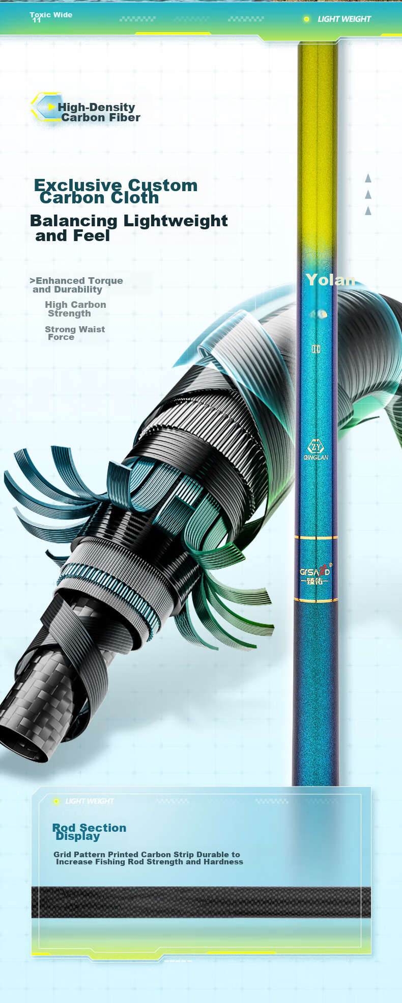 Grsaed Qinglan 6.3-Meter Fishing Rod Handheld Set, 28-Section Carbon Fiber Ultra-Light Ultra-Hard Pole Fishing Rod for Carp And Crucian Carp 4