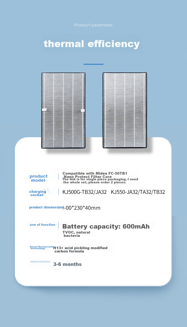 KISSAIR Compatible Air Purifier Filter for Midea KJ700G-H32/KJ720G Series FC-70H1 Composite Filter Element And Filter Mesh 4